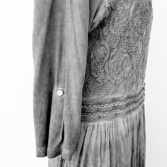 Heine Grey Boho Lace Trim Half Sleeve Dress Stretchy & Lined Size 42 / Au 12 - Picture 12 of 16